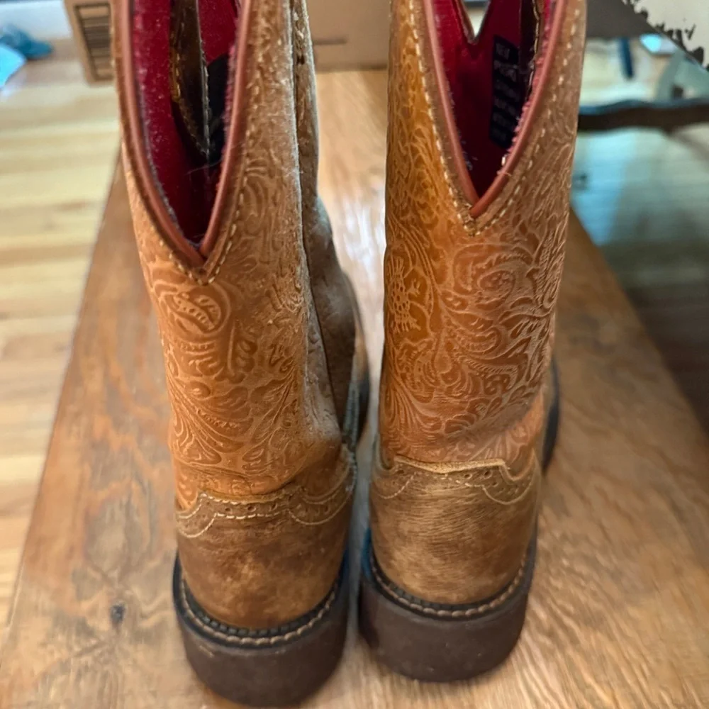 Justin Brown Embroidered Cowboy Boots